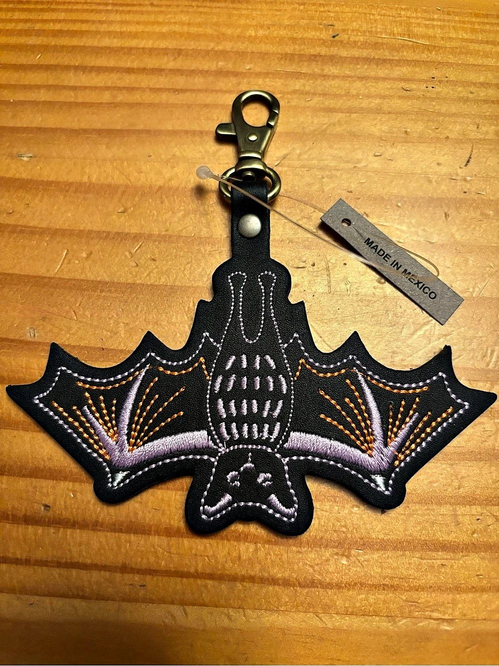 PORTLAND LEATHER Embroidered Bat Keychain in Black & Purple Like New